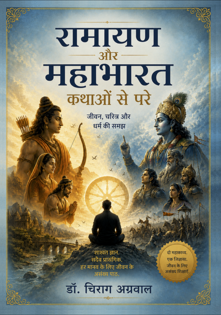 रामायण और महाभारत: कथाओं से परे — जीवन, चरित्र और धर्म की समझ, डॉ. चिराग अग्रवाल द्वारा लिखित हिंदी पुस्तक, प्रकाशित by Sanatana Revealed.
